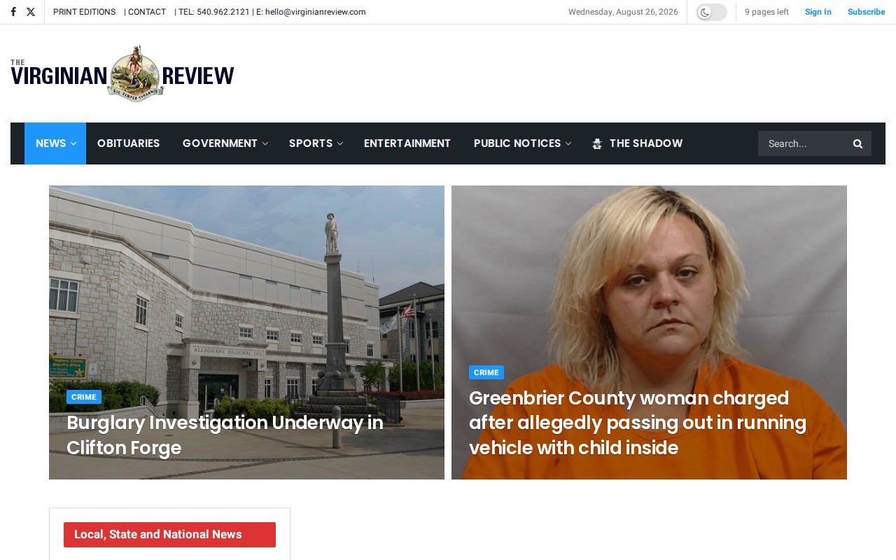 Alleghany County crime news archive showing selective editorial record coverage
