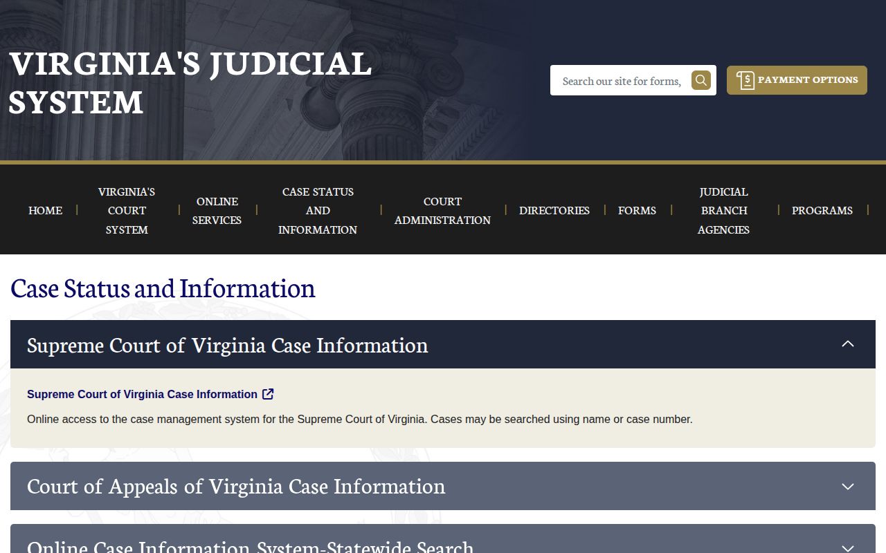 Alleghany County court disposition record search landing page